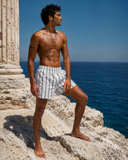 White Sail Pinstripe Swim Shorts