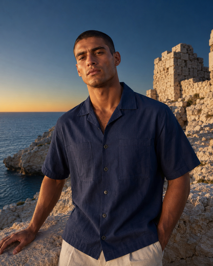 Aegean Navy Linen Shirt